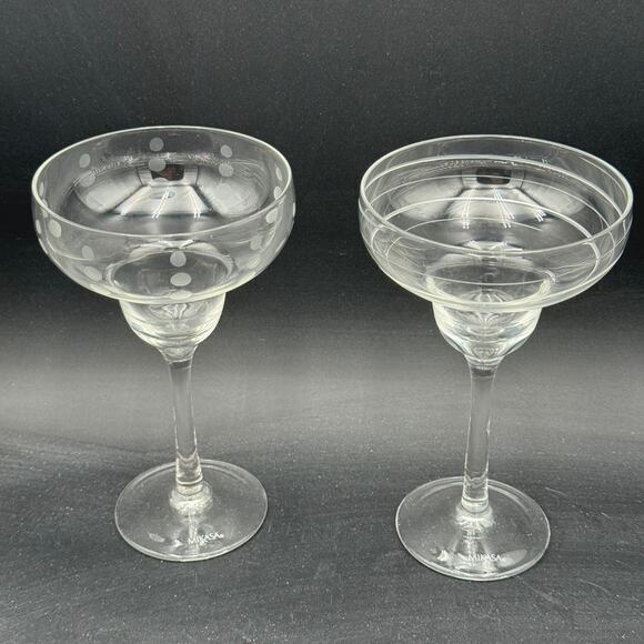 Margarita Glasses by Mikasa in Pattern Cheers Set of 2 Swirl & Bubbles - Picture 1 of 5